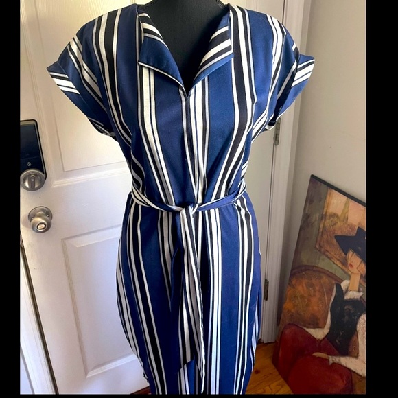 Bokaly Dresses & Skirts - Bokaly | Navy & White Vertical Stripes Dress w/Belt